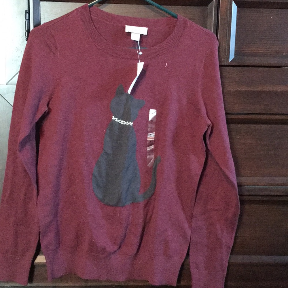 Loft size small cat sweater with gem detail NWT